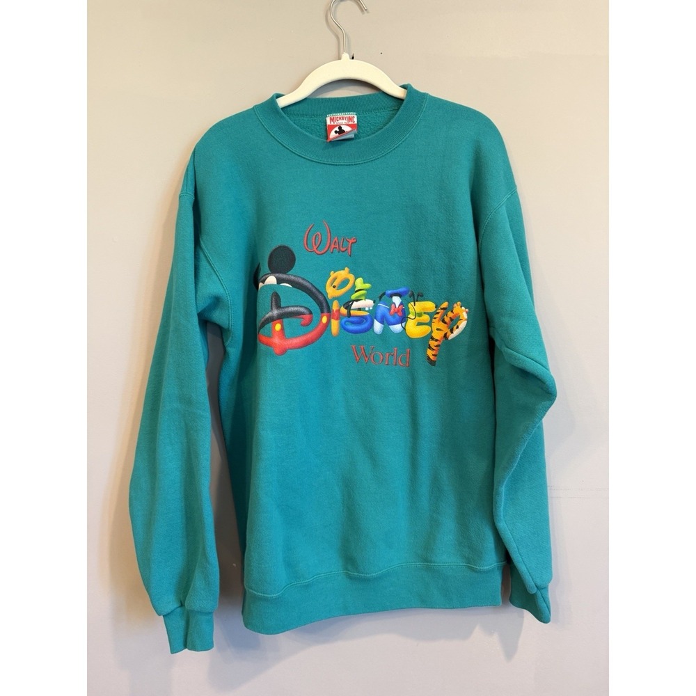 Vintage Disney World Adult Sweatshirt Teal Mickey Inc Size Small Made In USA